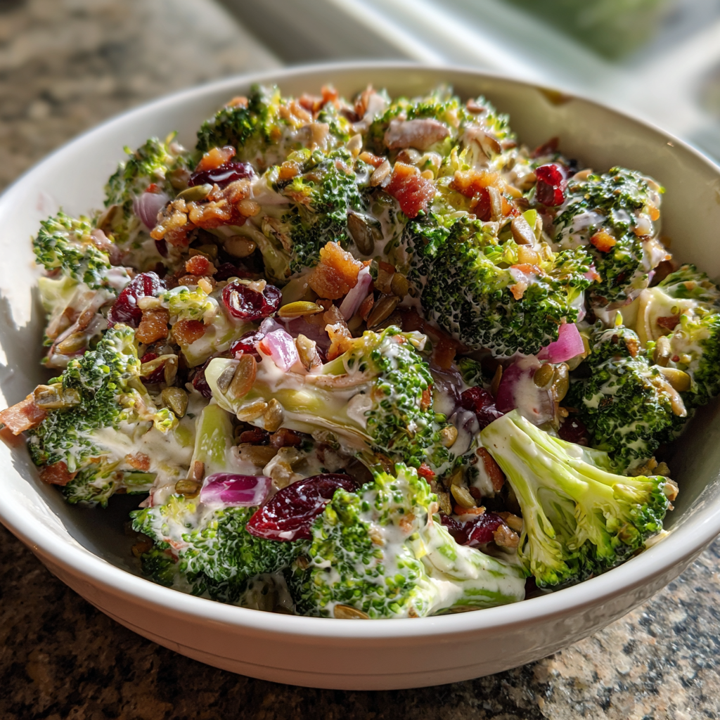 Krispig Hälsosam Broccoli Sallad med Krämig Dressing för 6